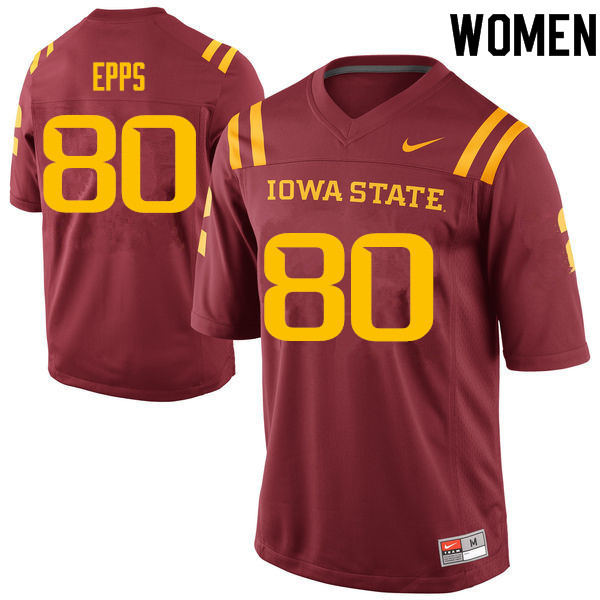 Iowa State Cyclones Women's #80 Carson Epps Nike NCAA Authentic Cardinal College Stitched Football Jersey VD42S44TO